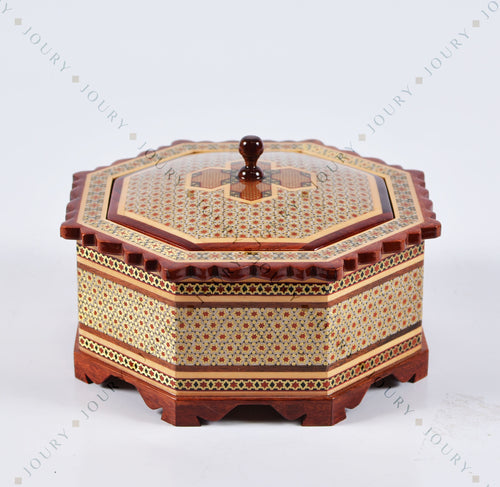 Handmade Mosaic Wooden Box with Copper Inlay