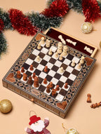 Luxury Damascus Mosaic Chess Board with Built-In Storage