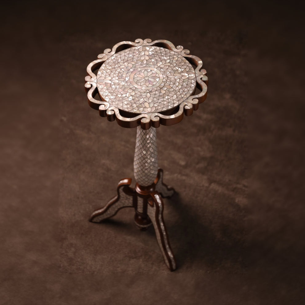 Mother of Pearl Handmade Side Table with Tin Inlay | Taj Collection D2
