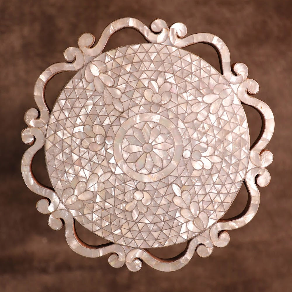 Mother of Pearl Handmade Side Table with Tin Inlay | Taj Collection D2