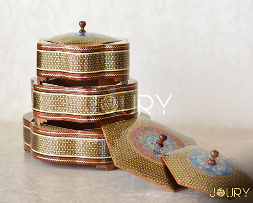 Hand-Painted Floral Mosaic Box with Copper Inlay (Round)