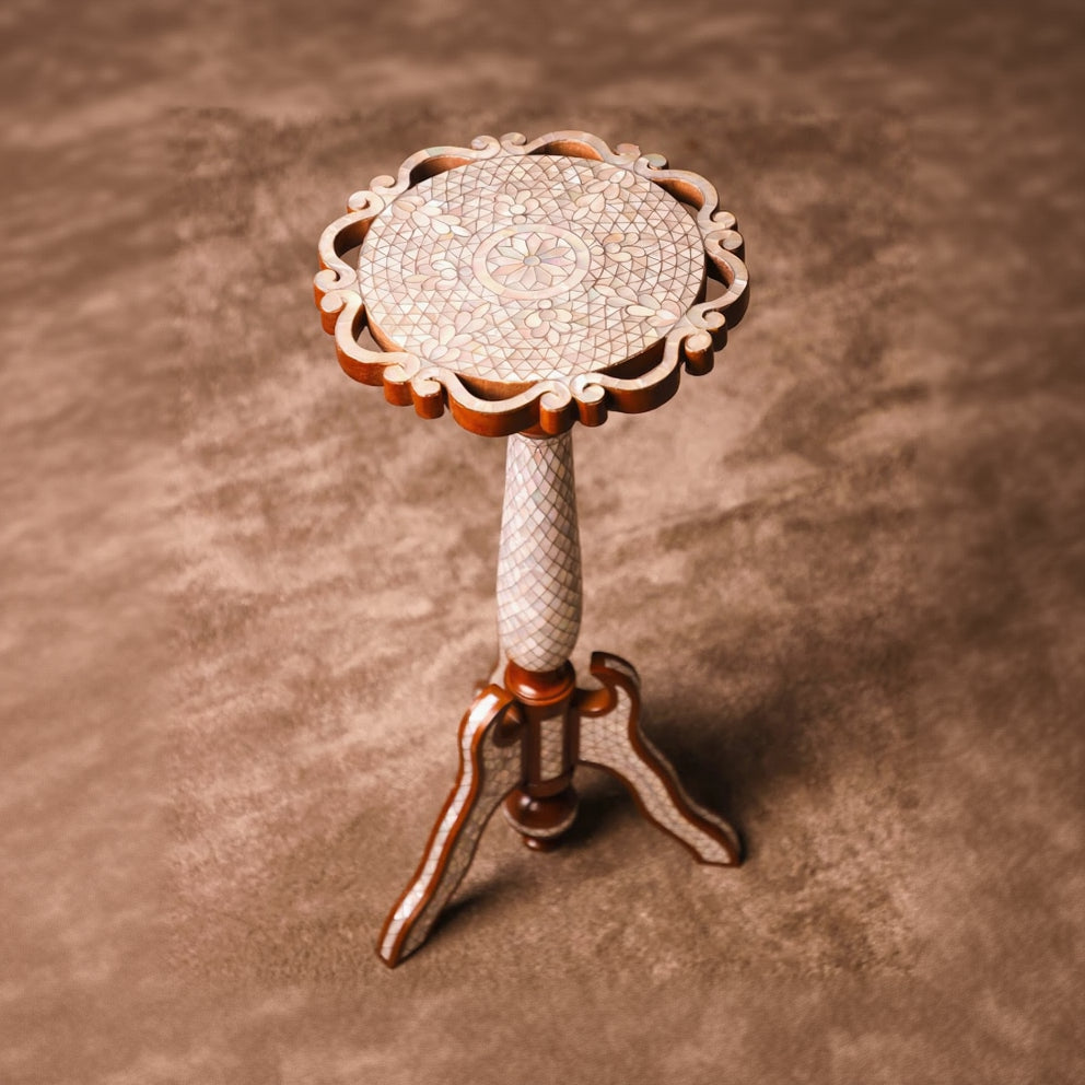 Mother of Pearl Handmade Side Table with Tin Inlay | Taj Collection D2