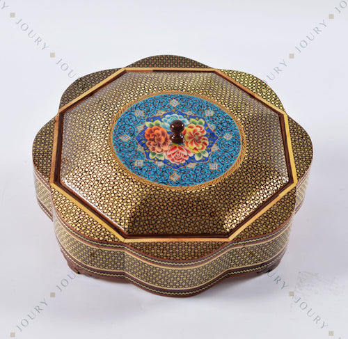 Hand-Painted Partition Tea Box with Copper Inlay