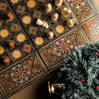 16" Foldable Chess & Backgammon Board – Mosaic Inlay (FREE Checkers)