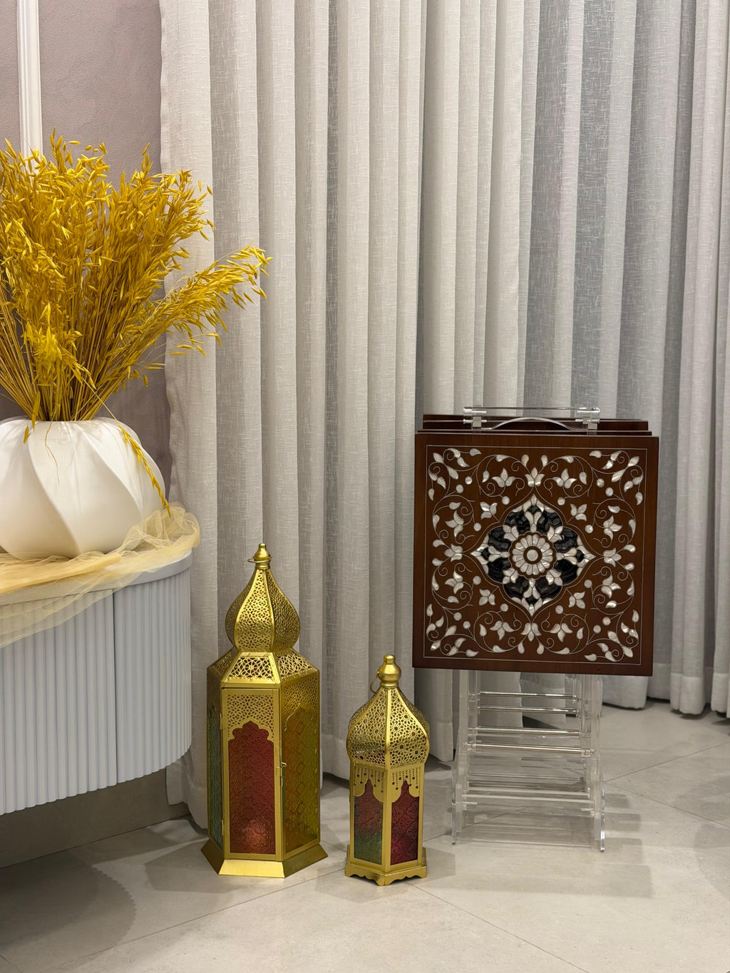 Mother of Pearl Table Set with Handmade End Table Style | Square Collection
