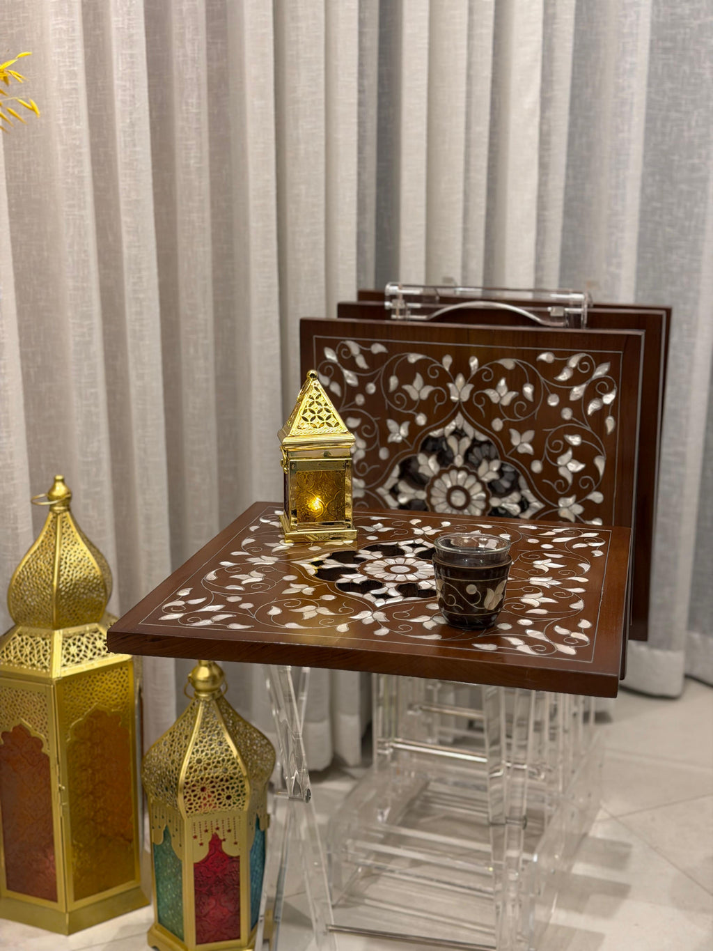 Mother of Pearl Table Set with Handmade End Table Style | Square Collection