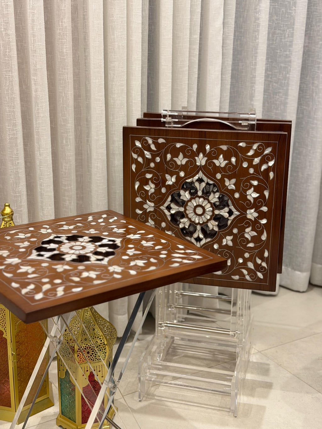 Mother of Pearl Table Set with Handmade End Table Style | Square Collection