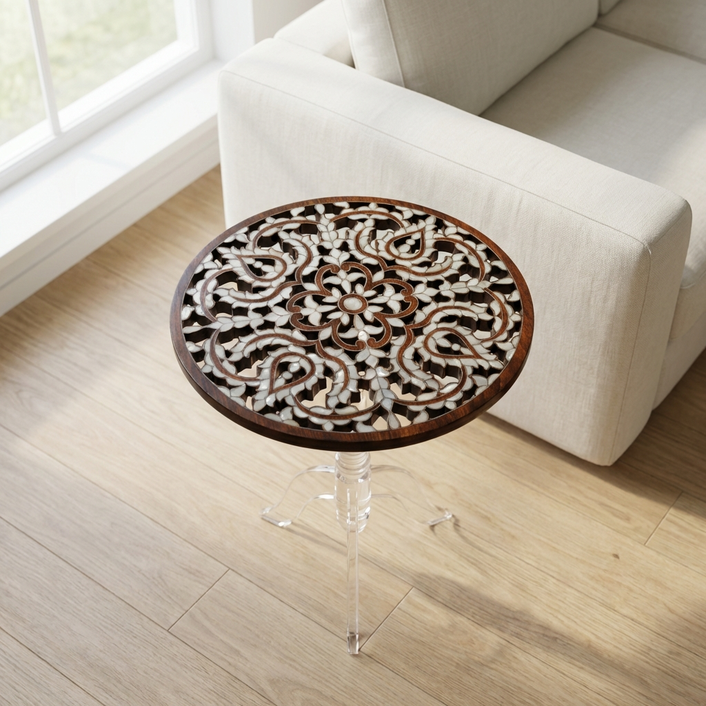 Handmade Side Table with Mother of Pearl Inlay | Hareer Collection
