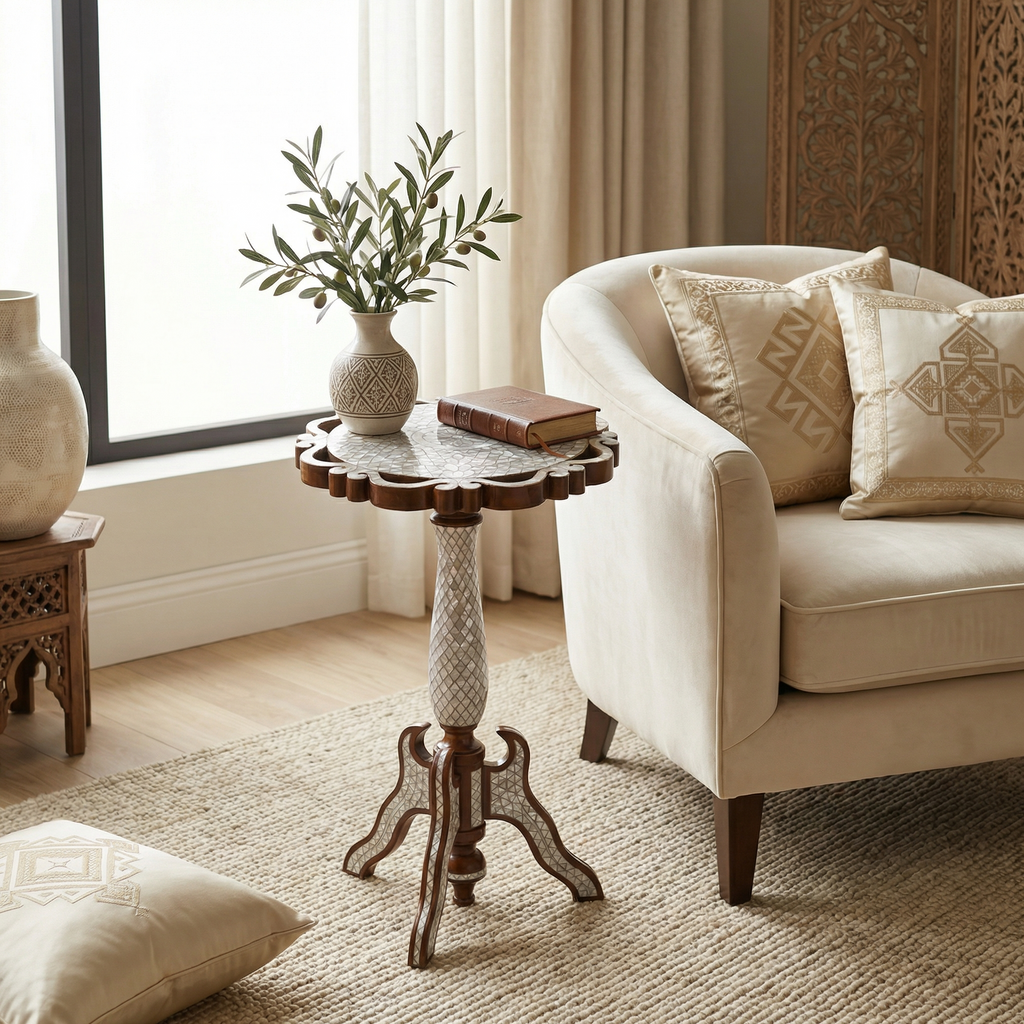 Mother of Pearl Handmade Side Table with Tin Inlay | Taj Collection D2