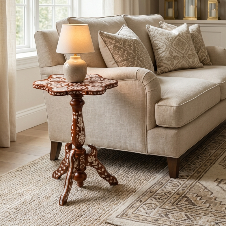 Handmade Side Table Crafted in Hardwood with Mother of Pearl | Qissa Collection