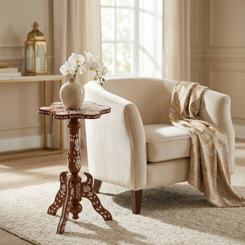 Handmade Side Table Crafted in Hardwood with Mother of Pearl | Qissa Collection