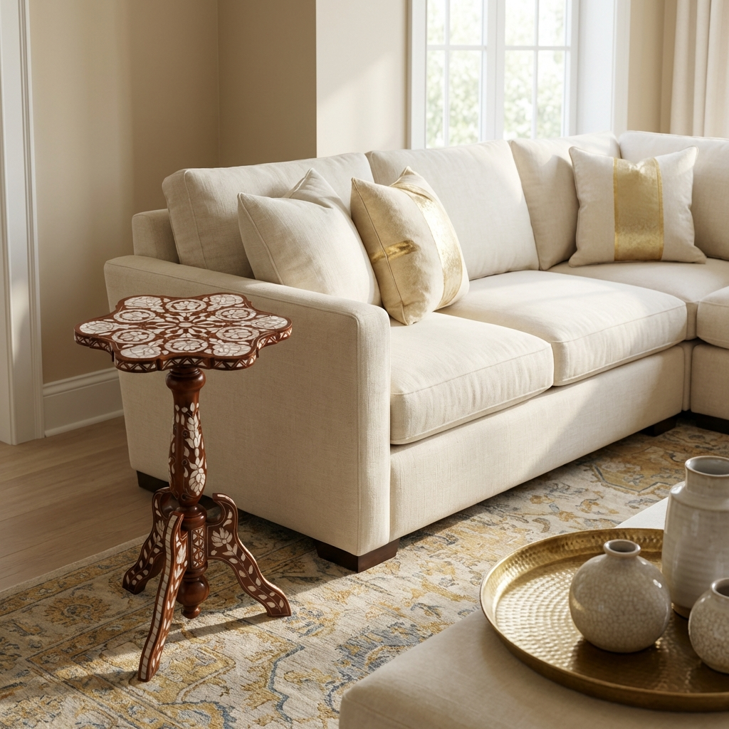 Handmade Side Table Crafted in Hardwood with Mother of Pearl | Qissa Collection