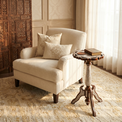 Mother of Pearl Handmade Side Table with Tin Inlay | Taj Collection D2