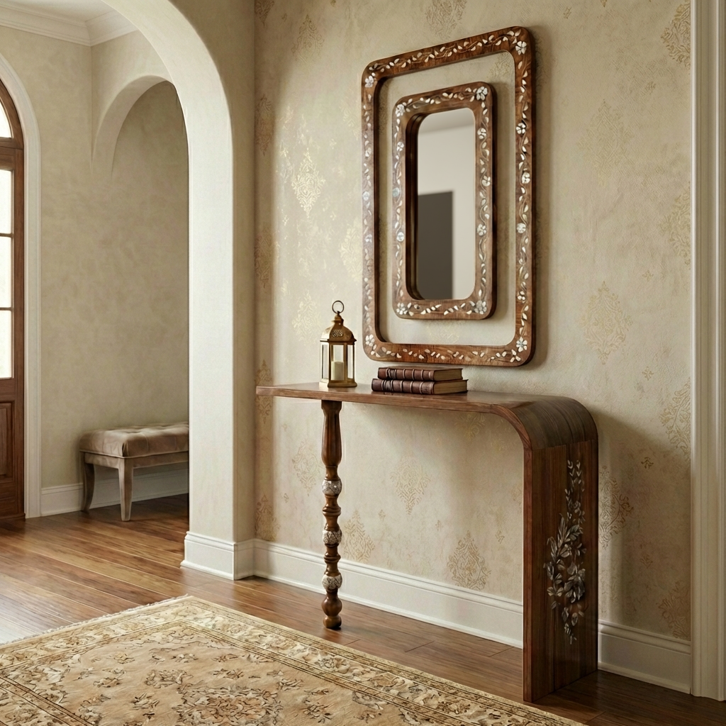 Handmade Decorative Mirror and console Set with Mother of Pearl Inlay | Zahra Collection