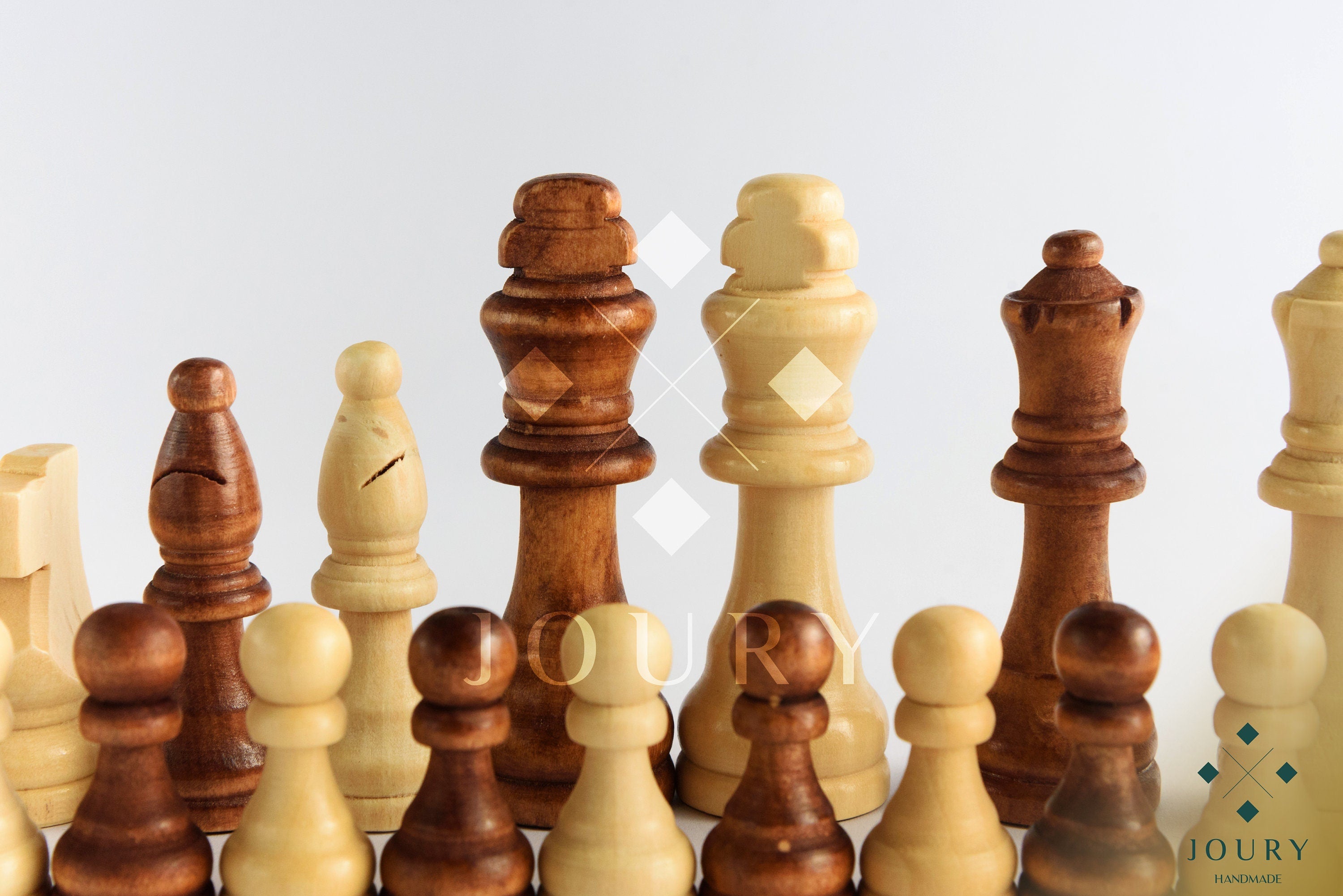 Wooden Chess Pieces (Set of 32), brown & white