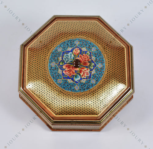 Hand-Painted Floral Chocolate Box with Copper Inlay