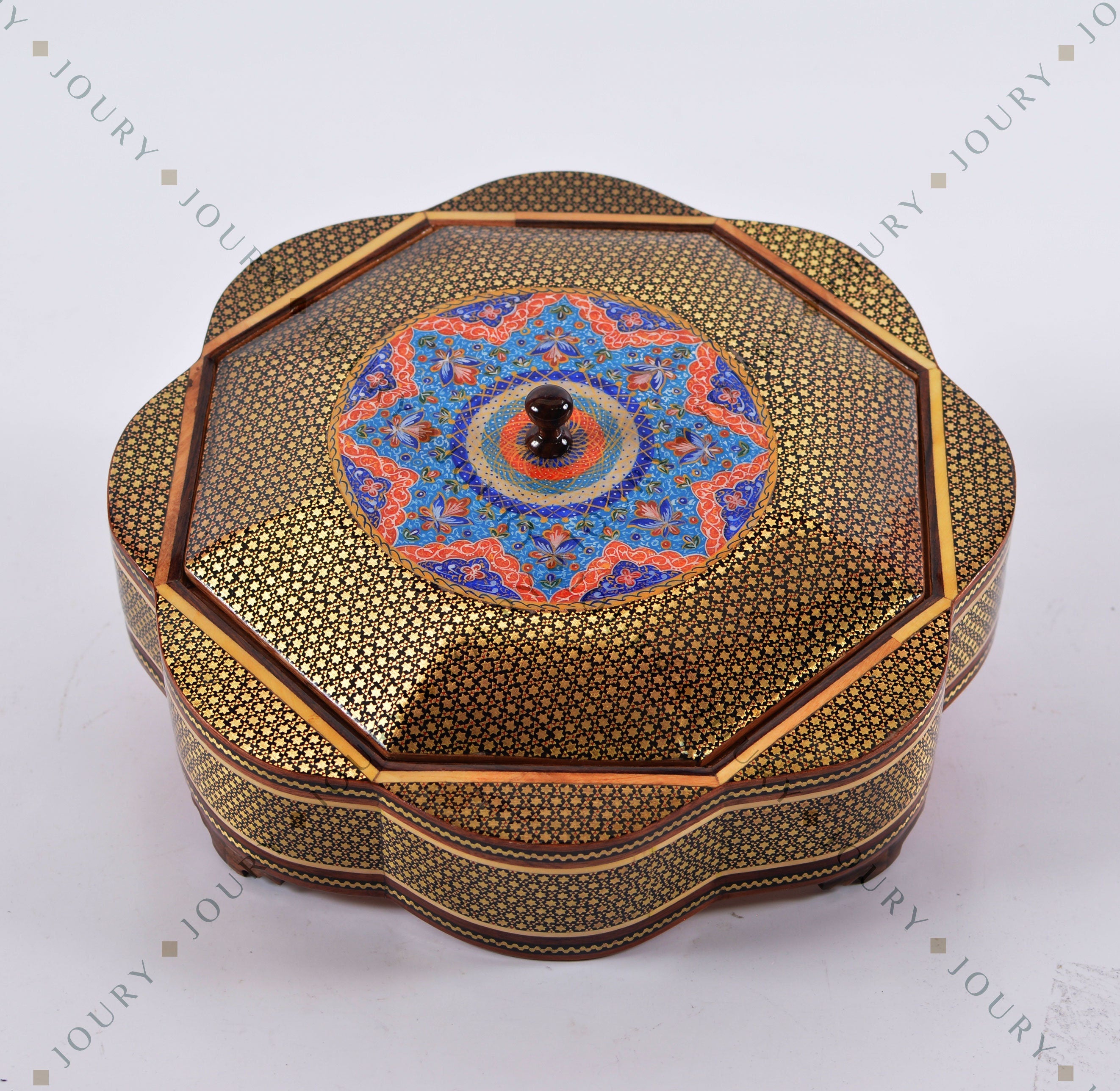 Hand-Painted Partition Tea Box with Copper Inlay