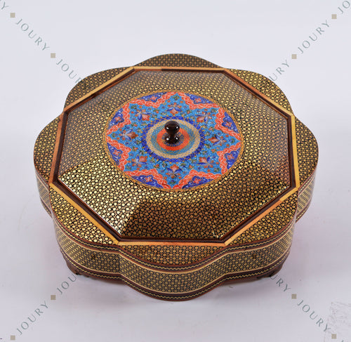 Hand-Painted Partition Tea Box with Copper Inlay