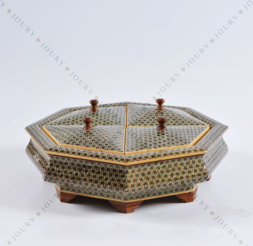 4 Compartment Mosaic Box with Copper Inlay