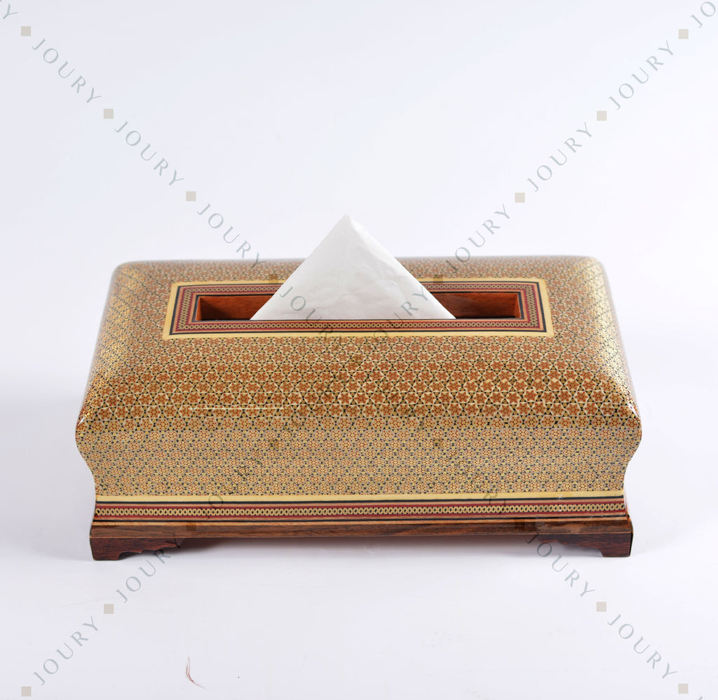 Wooden Tissue box inlaid with copper