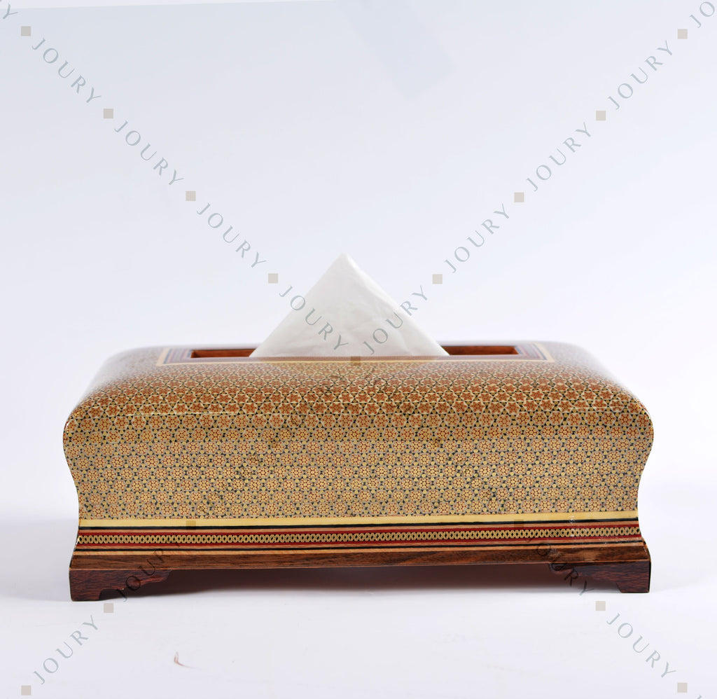 Wooden Tissue box inlaid with copper