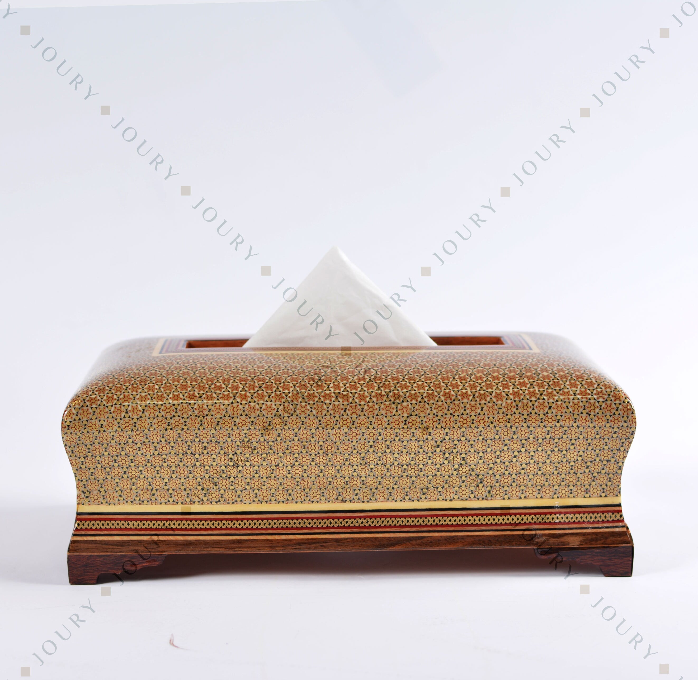 Wooden Tissue box inlaid with copper