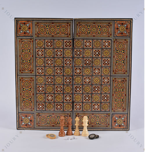 21" Foldable Chess & Backgammon Board with Mother-of-Pearl Inlay