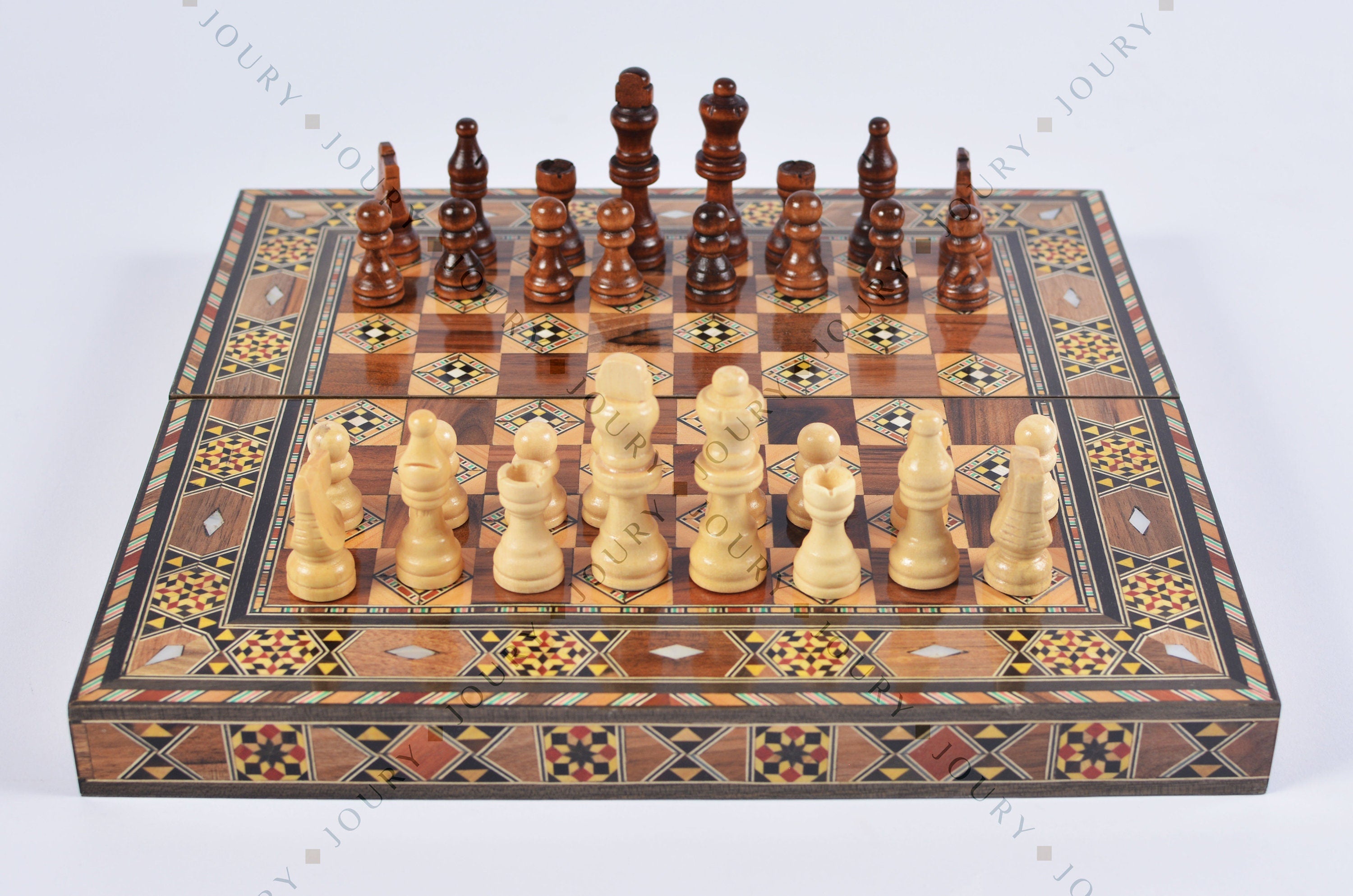 12" Foldable Chess Board with Mother-of-Pearl Inlay
