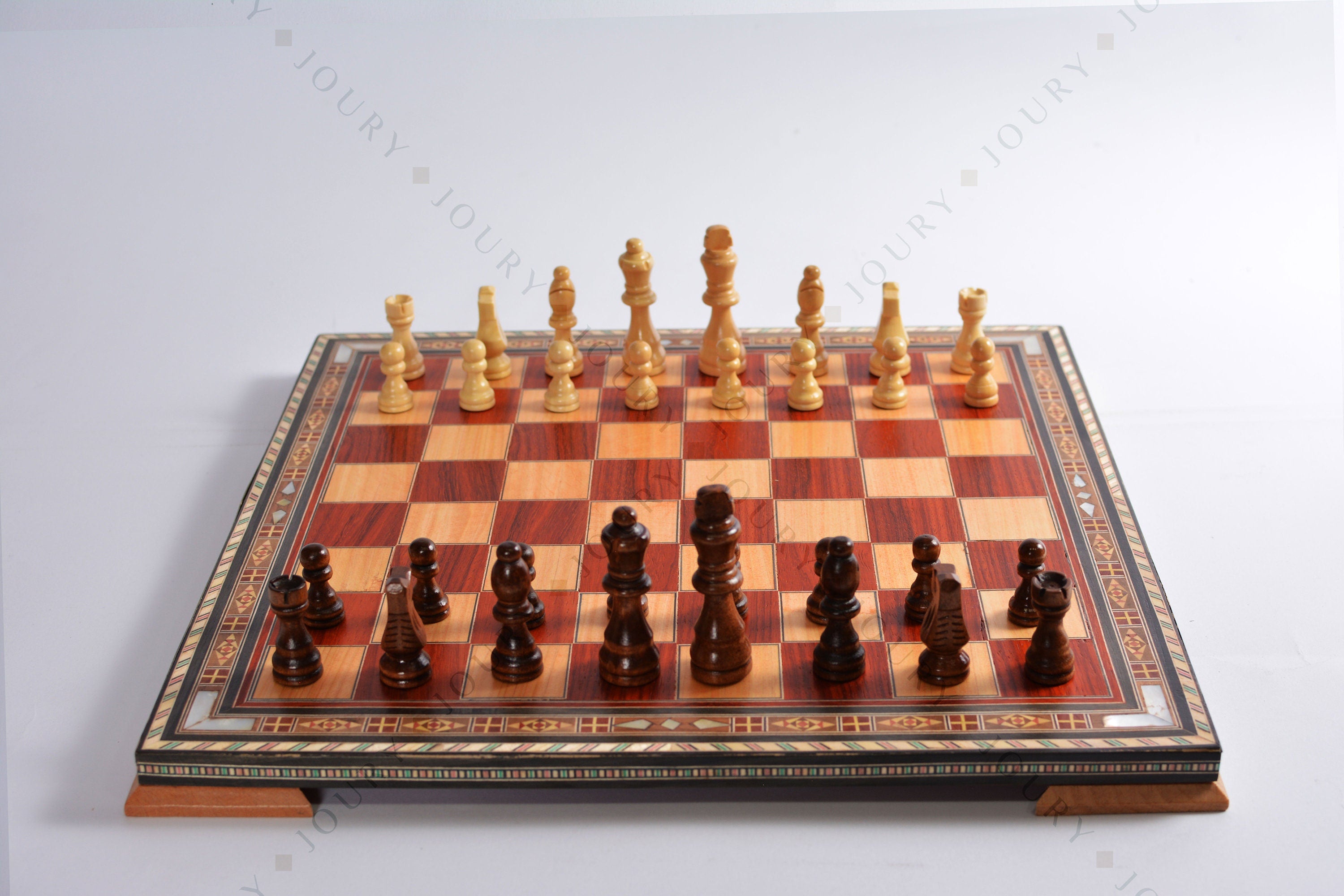 Wooden Chess Board, Handmade, 16" with Mother-of-Pearl Inlay