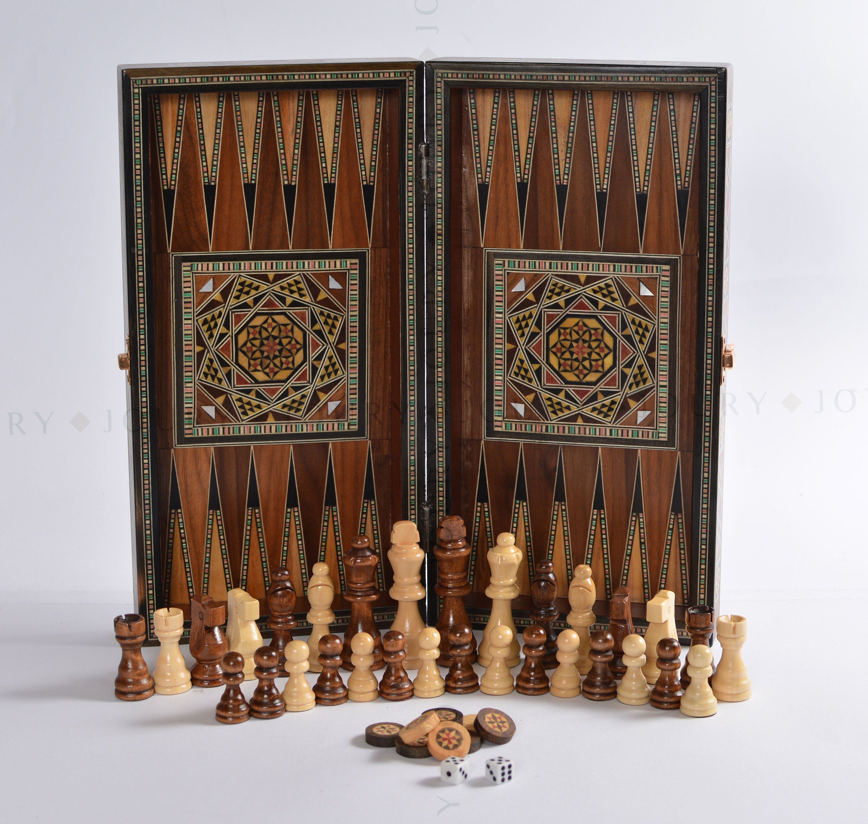 12" Mosaic Backgammon Board with Mother-of-Pearl Inlay