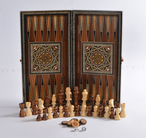 12" Mosaic Backgammon Board with Mother-of-Pearl Inlay