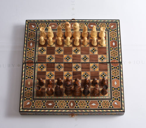 12" Mosaic Backgammon Board with Mother-of-Pearl Inlay