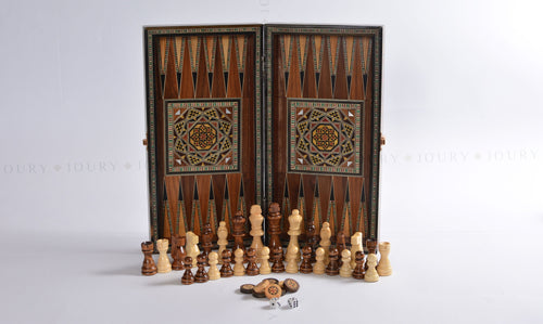 12" Foldable Chess & Backgammon Board with Mother-of-Pearl Inlay