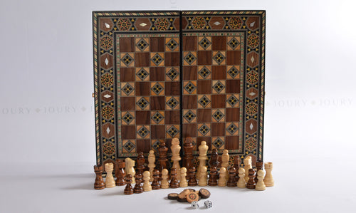 12" Foldable Chess & Backgammon Board with Mother-of-Pearl Inlay