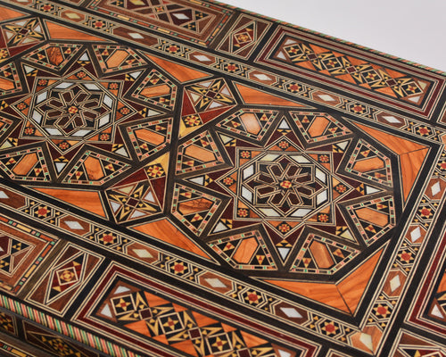 HQ Mosaic Games Table with Mother-of-Pearl Inlay, Chess / Backgammon / Cards