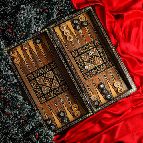 16" Foldable Chess Set with Mother-of-Pearl Inlay (Free Backgammon Pieces)