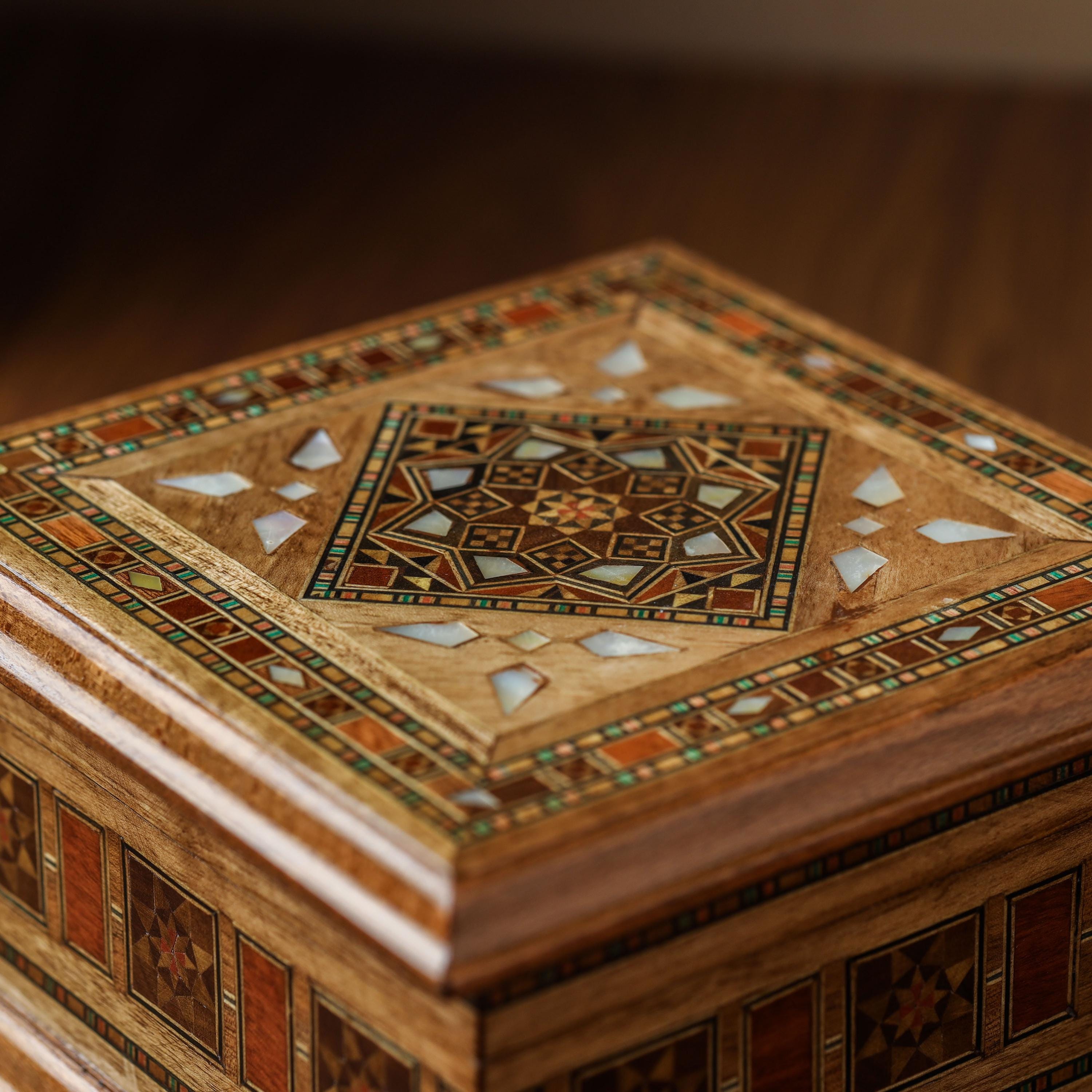 Handmade Wooden Jewelry Box with Mother-of-Pearl Inlay (Small)