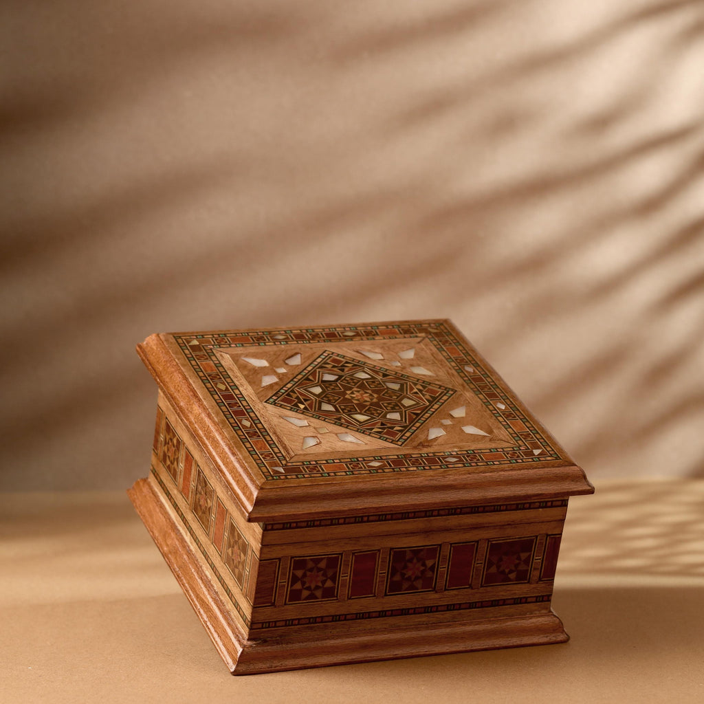 Handmade Wooden Jewelry Box with Mother-of-Pearl Inlay (Small)